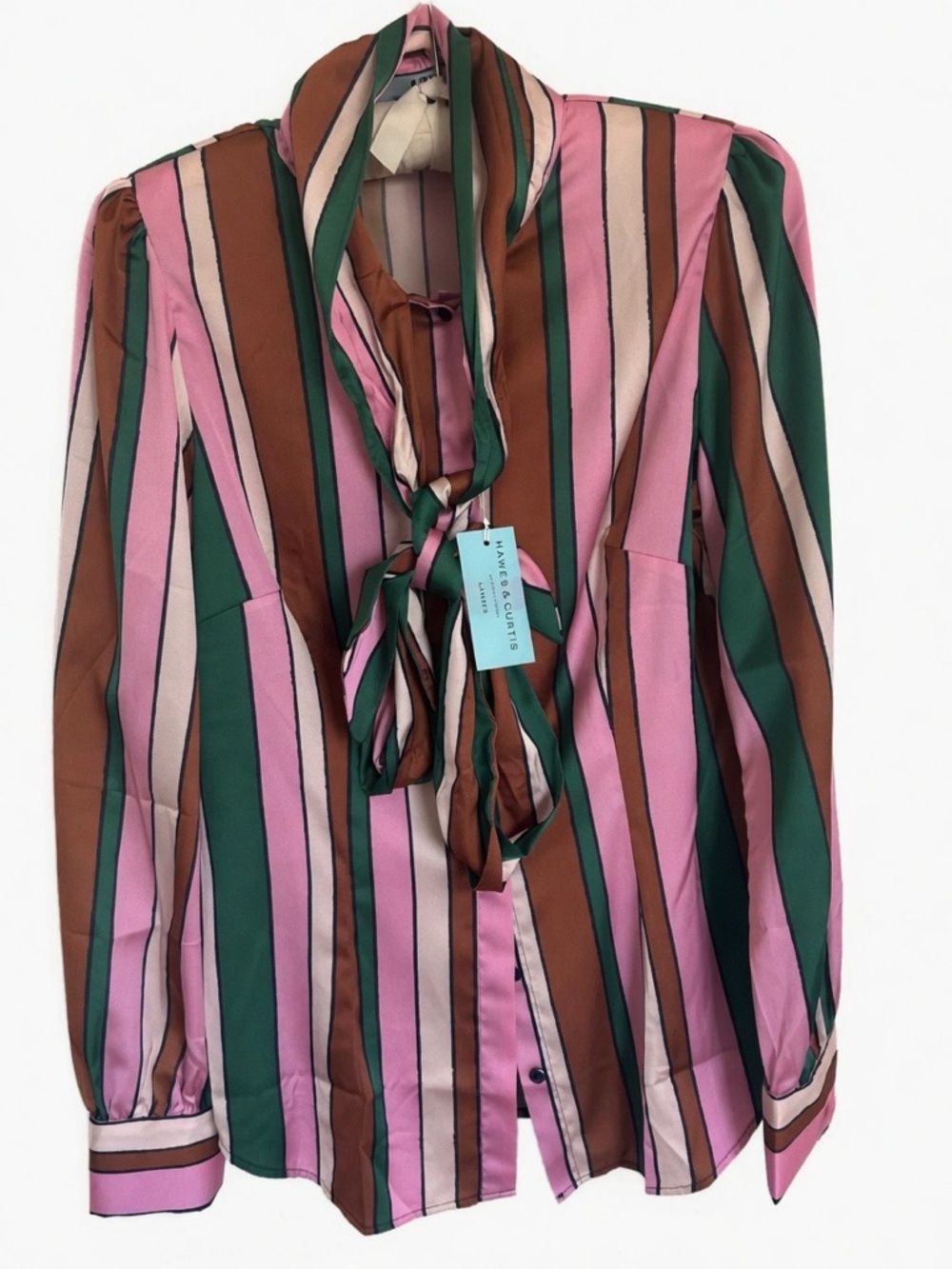 Hawes & Curtis Multi-Color Stripped Pussybow Long Sleeve Blouse Size S NWT